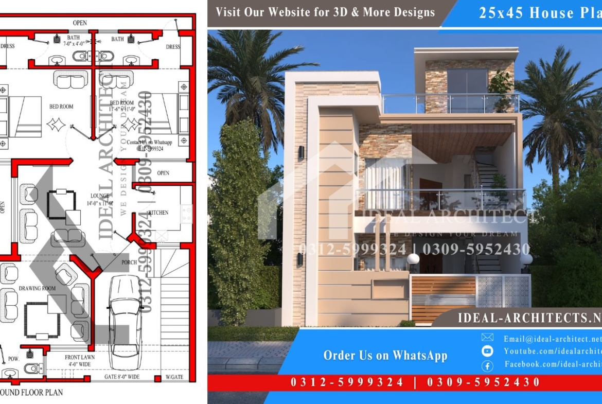 5 Marla House Design | 25x45 House Plan