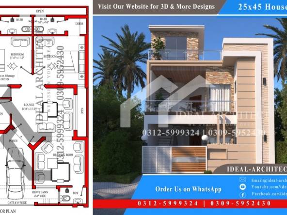 5 Marla House Design | 25x45 House Plan